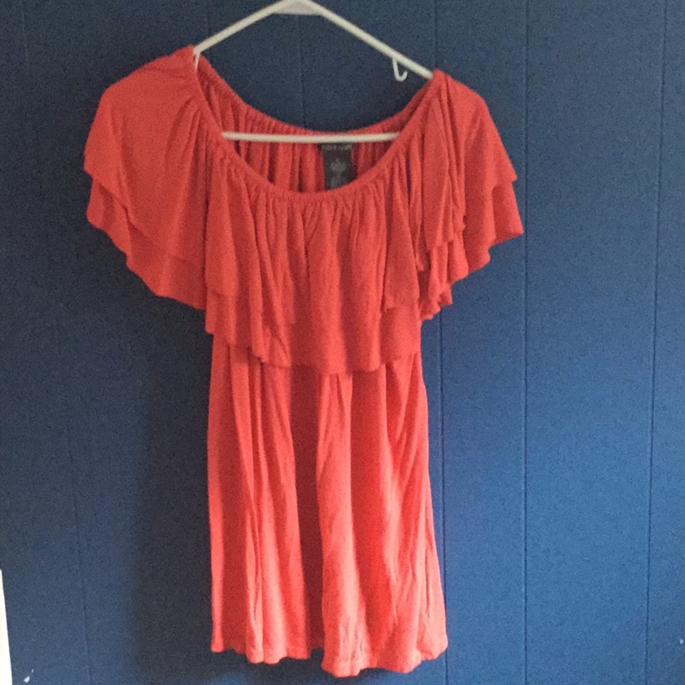 Coral flower off the shoulder top